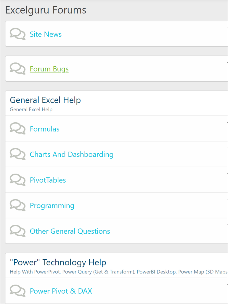 A listing of some of the Excelguru Forums