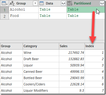 Table after Index column added