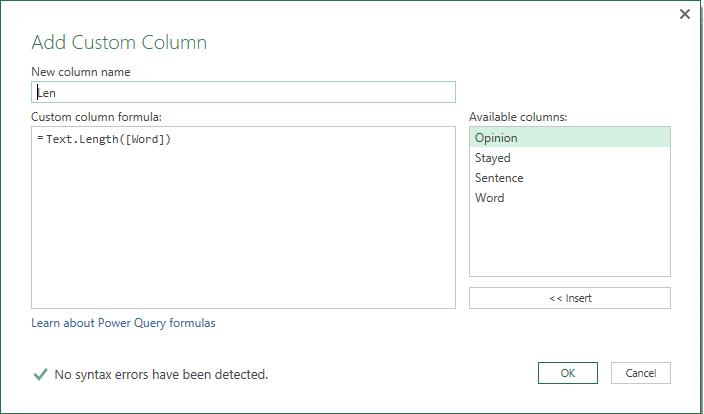 Custom function to calculate the length of each word