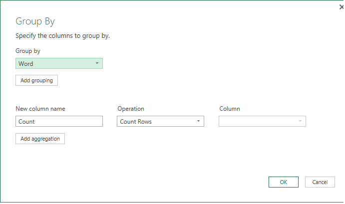 Grouping by the Word column