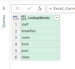 LookupWords table