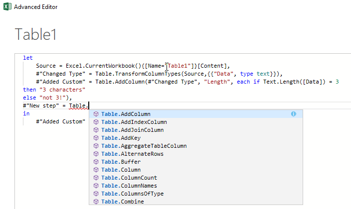 Intellisense in Excel's Advanced Editor