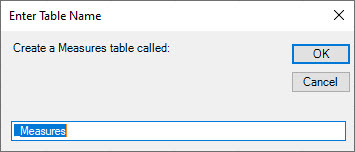 Prompting the user to enter a name for the new Measures table