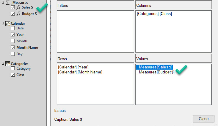 PivotSleuth giving a clean bill of health for a measures from a disconnected measure table