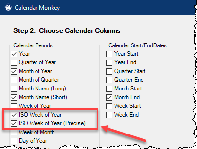 The new ISO Week options displayed on the Calendar Monkey form