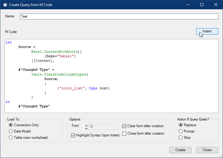 Using the new Create Query from M Code feature to quickly create a new query