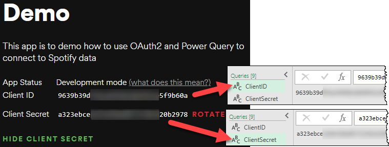 Generating the Client ID and Client Secret needed to connect to Spotify via Power Query.